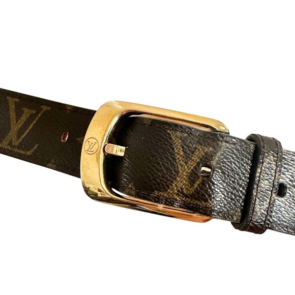 Authentic Louis Vuitton Brown Monogram Leather & Gold Belt Size 100/40 - Picture 6 of 16